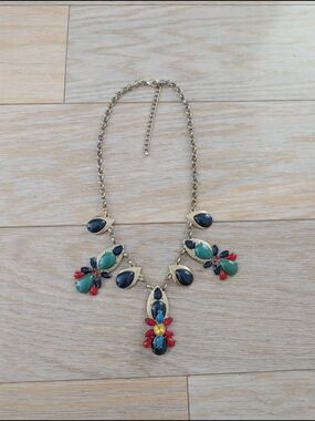 Gold-Tone Multicolor Gem Bib Necklace - Navy, Green & Red